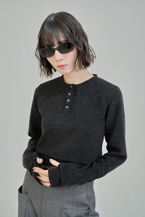 【Nora Lily】「elle」Layered Design Cut L/S Henry Top-Black-225780162-19F