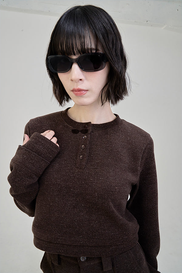 【Nora Lily】「elle」Layered Design Cut L/S Henry Top-Brown-225780162-42F