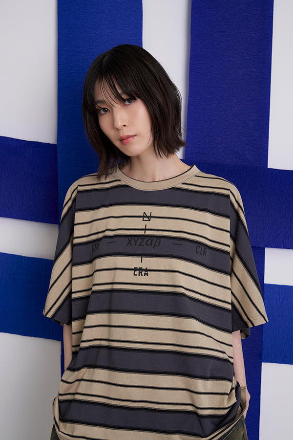 Nora Lily】Border Dolman Wide Tee-Grey × Beige-226380004-12F