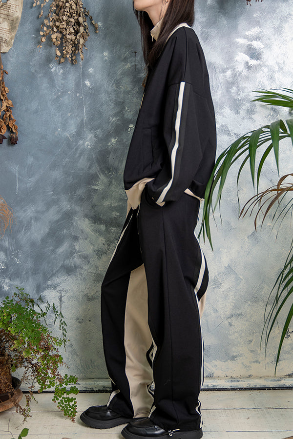 【Nora Lily】 Special Line Jersey Jogger Pants【2】(UNISEX)-BLACK x IVORY-223560032-19