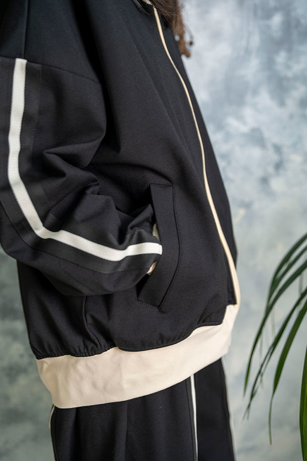 【Nora Lily】 Special Line Jersey Big Track Tops【2】(UNISEX)-BLACK x IVORY-223542040-19