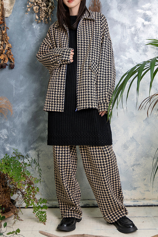 【Nora Lily】 Houndstooth Pattern Swing Top(UNISEX)-BEIGE x BLACK-223542046-52