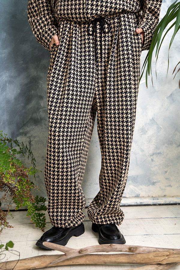 【ご予約商品】【Nora Lily】 Houndstooth Pattern Wide Pants(UNISEX)-BEIGE x BLACK-223560036-52