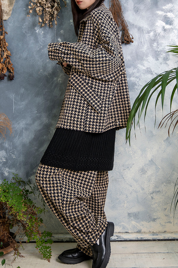 【Nora Lily】 Houndstooth Pattern Swing Top(UNISEX)-BEIGE x BLACK-223542046-52