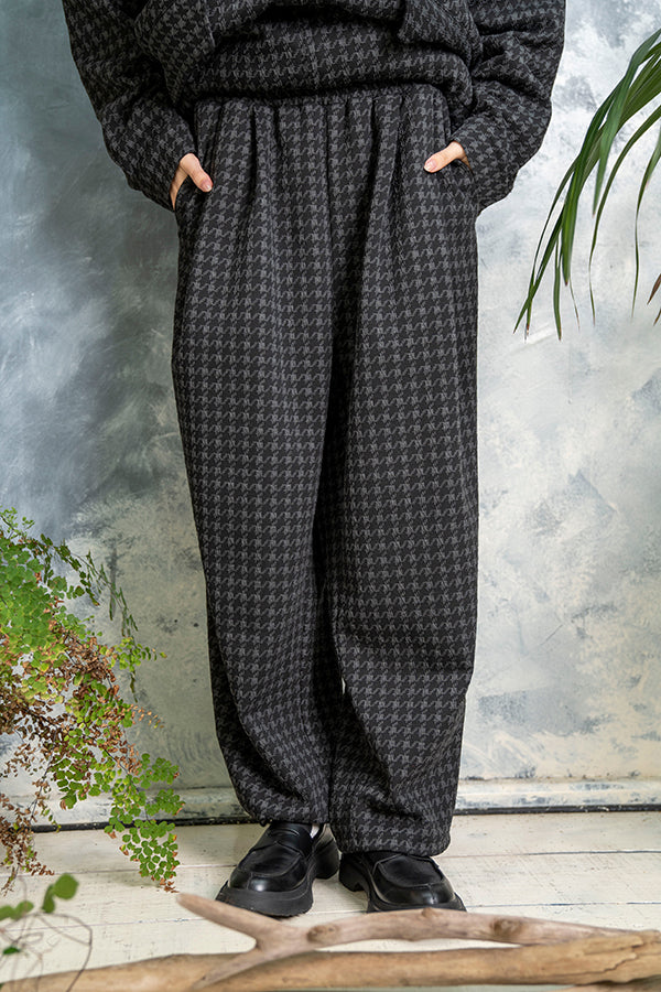 【Nora Lily】 Houndstooth Pattern Wide Pants(UNISEX)-GREY x BLACK-223560036-12