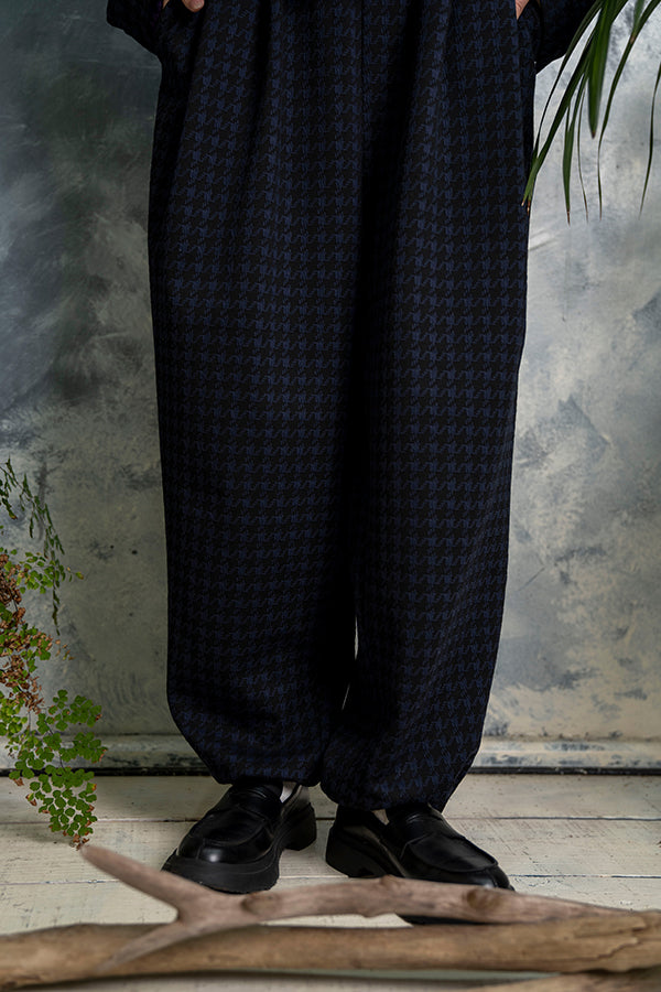 【Nora Lily】 Houndstooth Pattern Wide Pants(UNISEX)-NAVY x BLACK-223560036-93