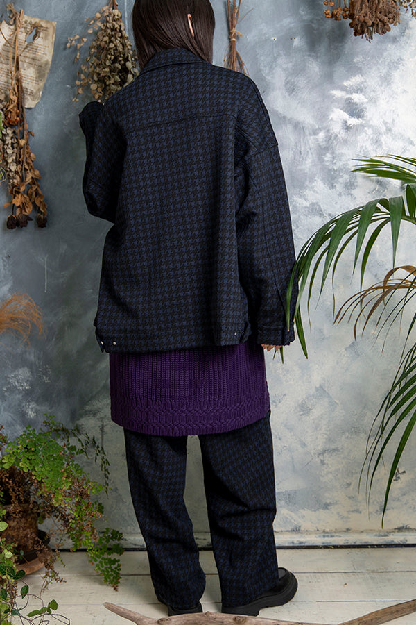 【Nora Lily】 Houndstooth Pattern Wide Pants(UNISEX)-NAVY x BLACK-223560036-93