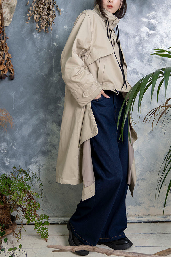 【Nora Lily】 Stand Collar Docking Trench Coat(UNISEX)-Pale BEIGE-223542044-52