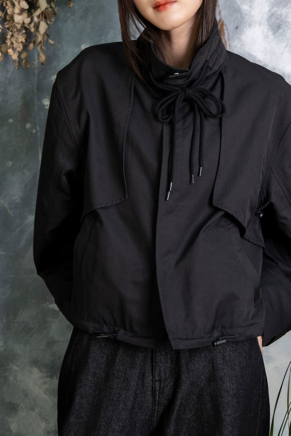 【Nora Lily】 Stand Collar Docking Trench Coat(UNISEX)-BLACK-223542044-19