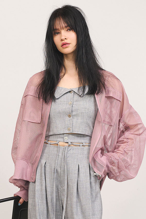 【Nora Lily】「elle」See-through Gathering MA-1-Smoky Pink-225142100-71F