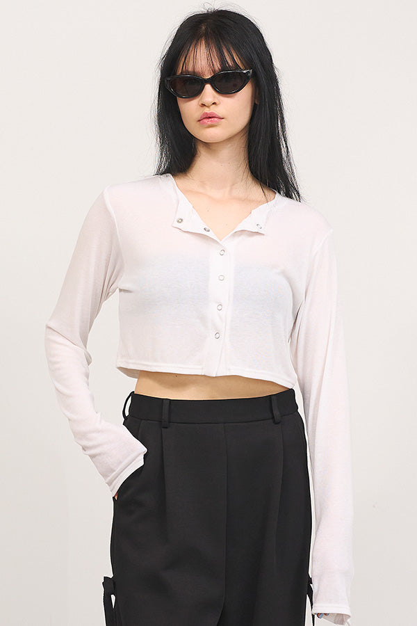 ご予約商品：【Nora Lily】「elle」Design Cut L/S Cardigan-White-225180143-01F