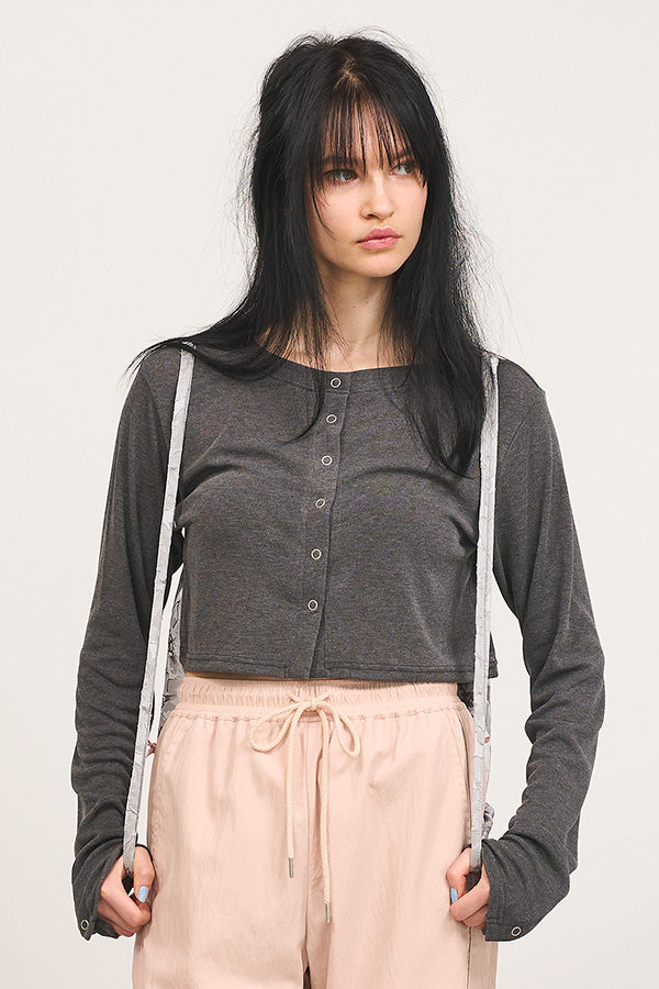 ご予約商品：【Nora Lily】「elle」Design Cut L/S Cardigan-Charcoal Grey-225180143-13F