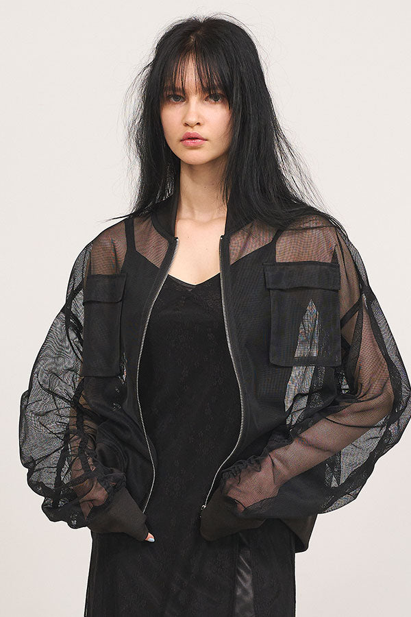 【Nora Lily】「elle」See-through Gathering MA-1-Black-225142100-19F