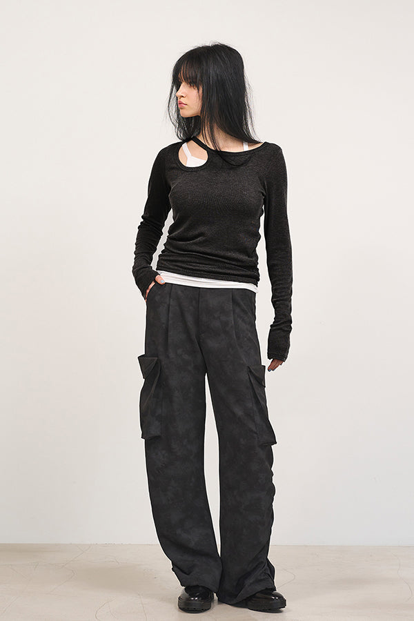 【Nora Lily】「elle」Uneven color Cargo Pants-Black-225160093-19F