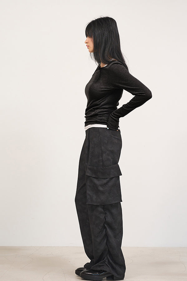【Nora Lily】「elle」Uneven color Cargo Pants-Black-225160093-19F