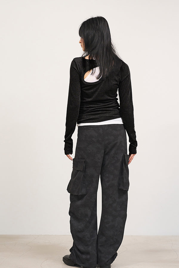 【Nora Lily】「elle」Uneven color Cargo Pants-Black-225160093-19F