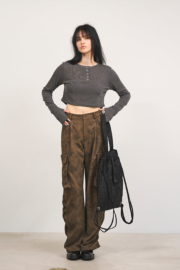 【Nora Lily】「elle」Uneven color Cargo Pants-Khaki-225160093-27F