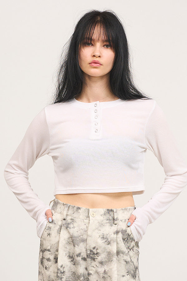 ご予約商品：【Nora Lily】「elle」Design Cut L/S Henry Top-White-225180142-01F