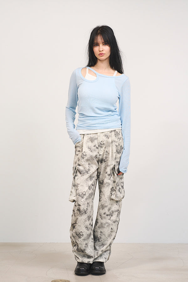 【Nora Lily】「elle」Uneven color Cargo Pants-White-225160093-01F