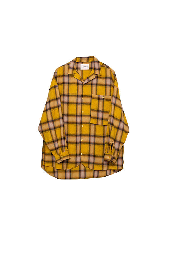 【INTERPLAY】Open Collar Over Size Shirt 【2：Check】 -Ombre Check YELLOW- (UNISEX) 623580018-32