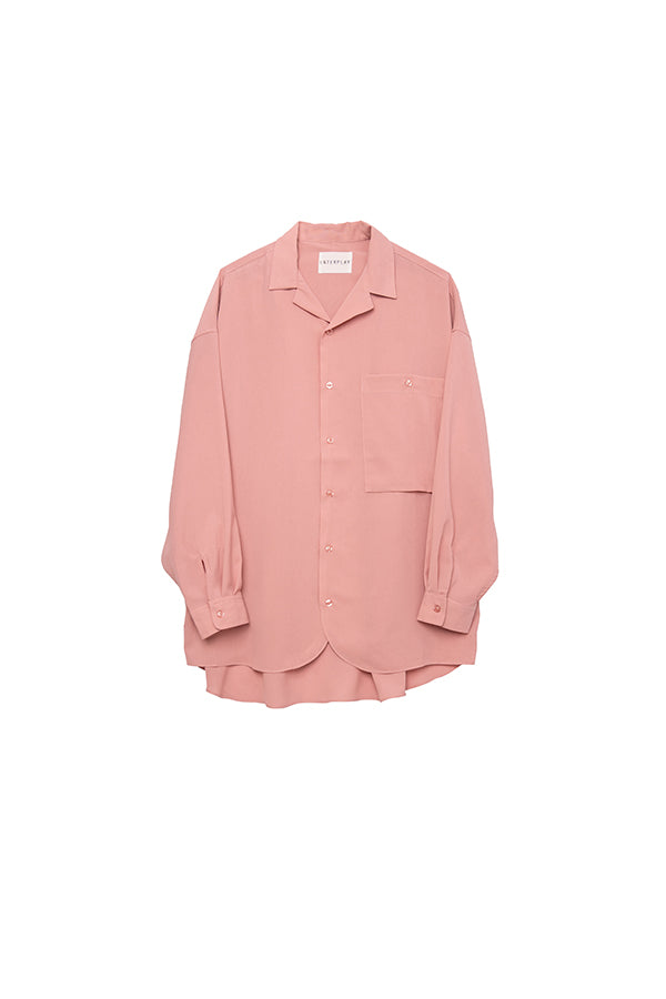 【INTERPLAY】Open Collar Over Size Shirt 【2：Solid】 -PINK- (UNISEX) 623580017-32
