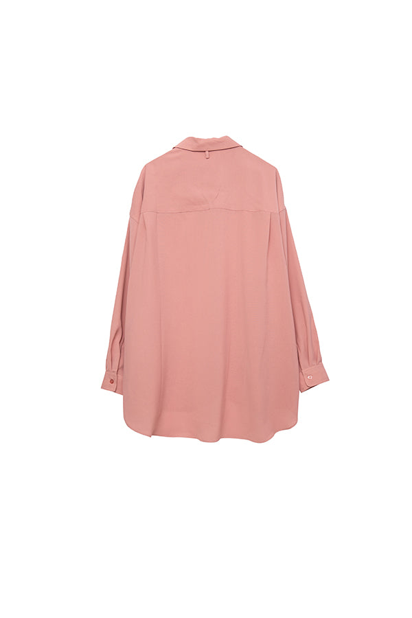 【INTERPLAY】Open Collar Over Size Shirt 【2：Solid】 -PINK- (UNISEX) 623580017-32