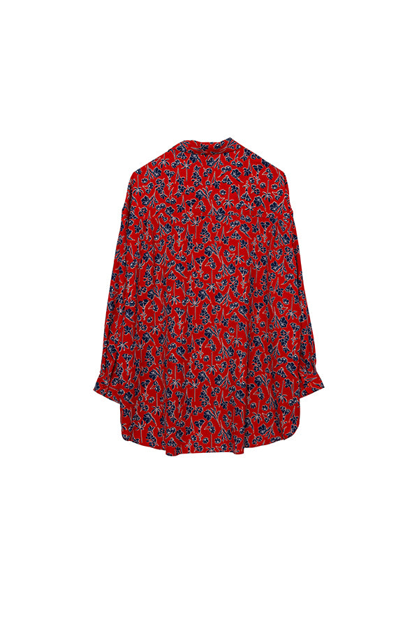 【INTERPLAY】Open Collar Over Size Shirt 【2：Pattern】 -RED Flower- (UNISEX) 623580019-62