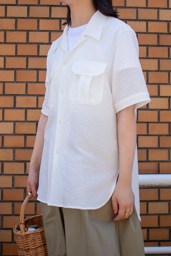 【INTERPLAY x AYUMI】 Open Collar Military S/S Shirt (UNISEX)-WHITE- 623380057-01