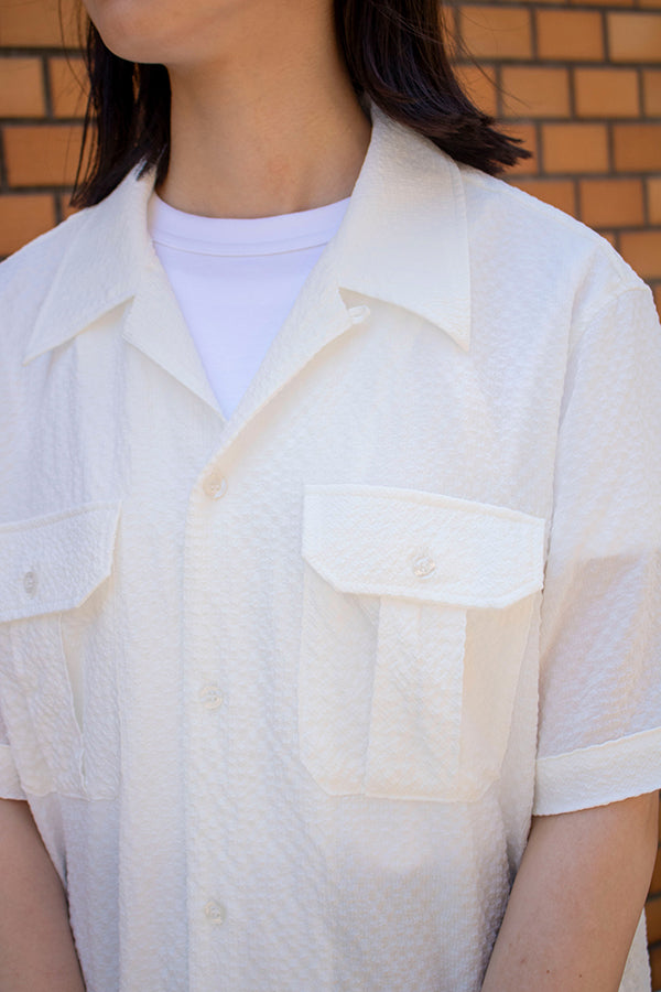【INTERPLAY x AYUMI】 Open Collar Military S/S Shirt (UNISEX)-WHITE- 623380057-01