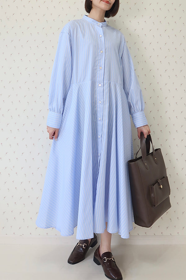 【INTERPLAY x MAYUKO】Drape Flare One-piece(Women) -Light BLUE stripe- 624150006-90