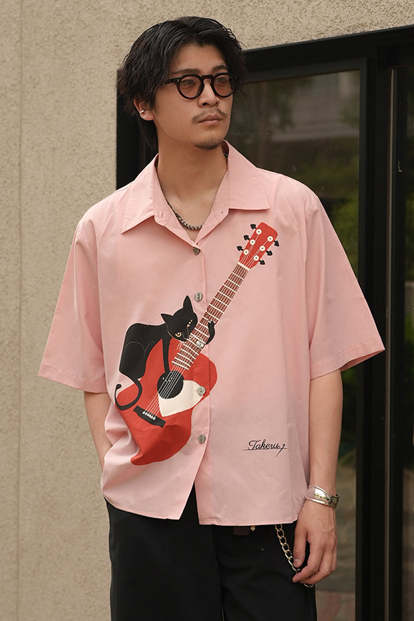 【INTERPLAY x TAKERU】Acoustic Meow Open Collar Shirt(UNISEX)-PINK- 624180007-72F