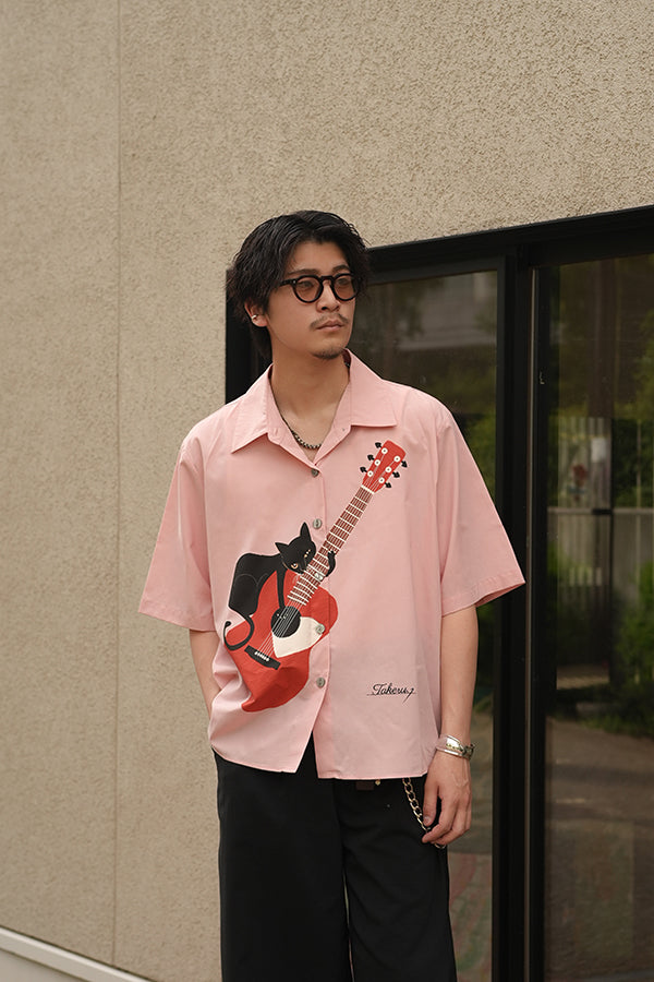 【INTERPLAY x TAKERU】Acoustic Meow Open Collar Shirt(UNISEX)-PINK- 624180007-72F