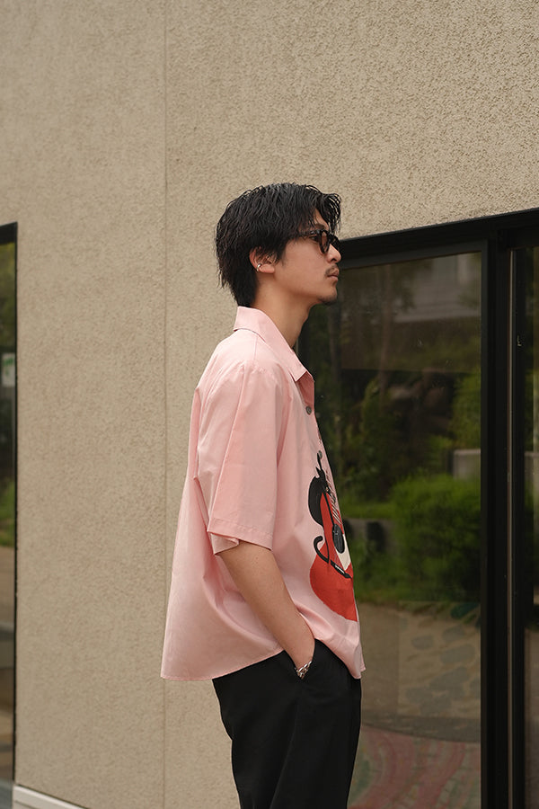 【INTERPLAY x TAKERU】Acoustic Meow Open Collar Shirt(UNISEX)-PINK- 624180007-72F