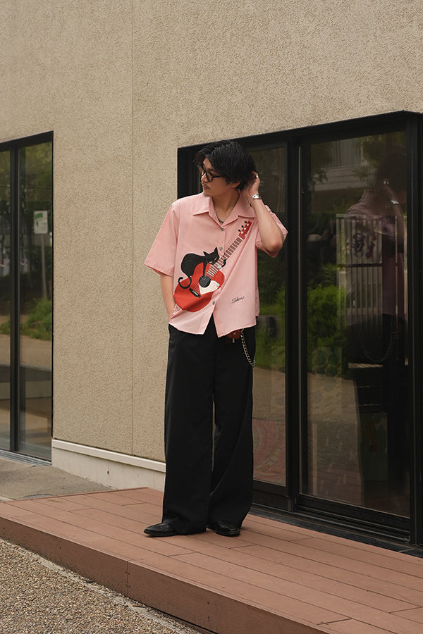 【INTERPLAY x TAKERU】Acoustic Meow Open Collar Shirt(UNISEX)-PINK- 624180007-72F