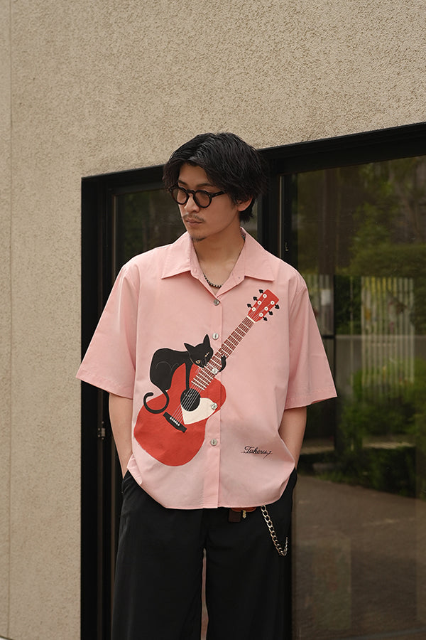 【INTERPLAY x TAKERU】Acoustic Meow Open Collar Shirt(UNISEX)-PINK- 624180007-72F