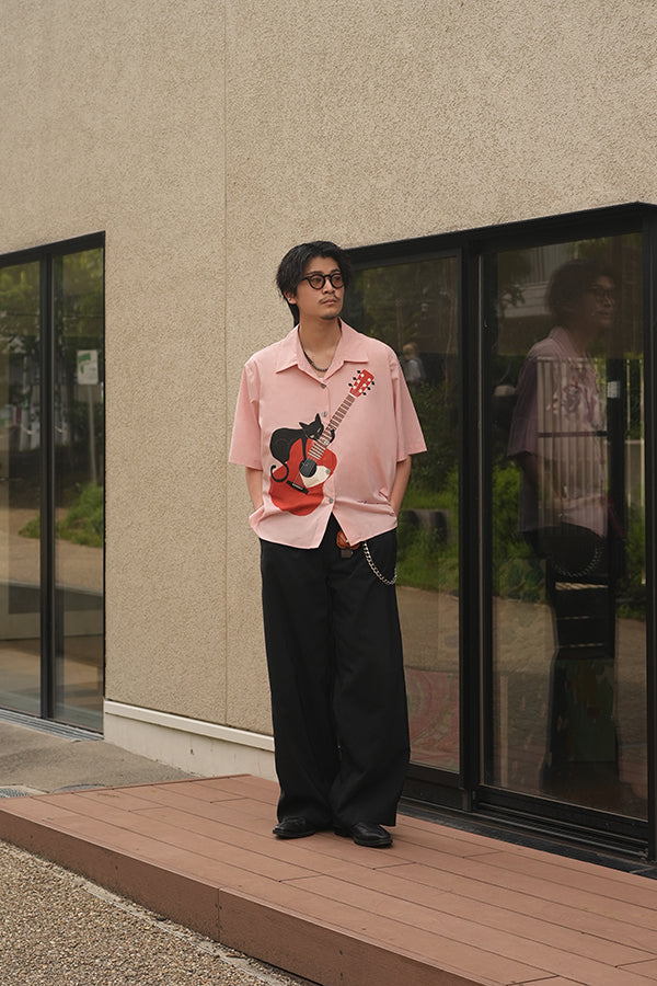 【INTERPLAY x TAKERU】Acoustic Meow Open Collar Shirt(UNISEX)-PINK- 624180007-72F