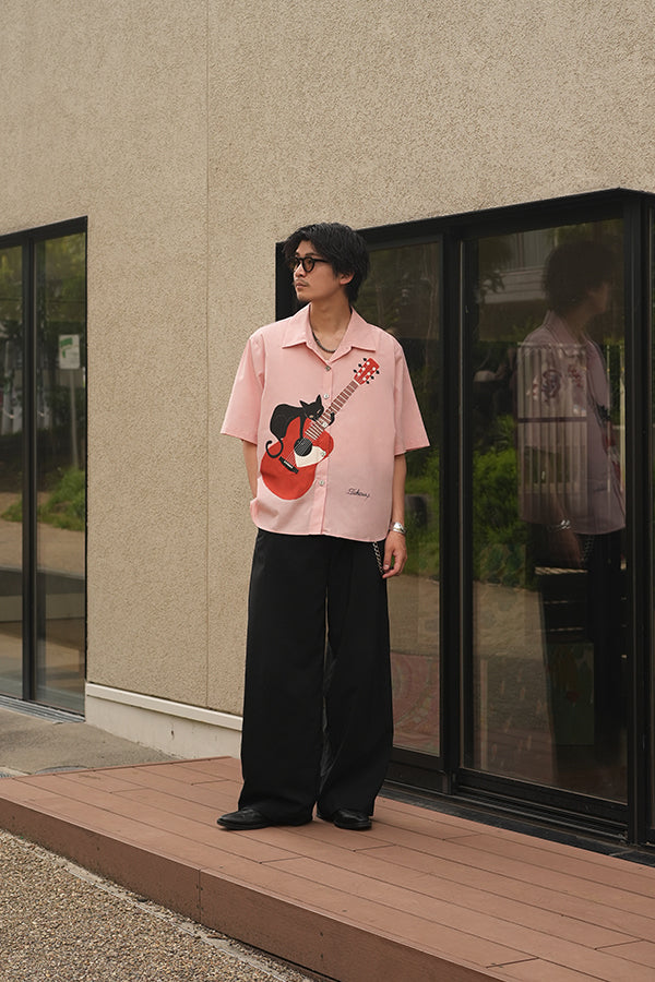 【INTERPLAY x TAKERU】Acoustic Meow Open Collar Shirt(UNISEX)-PINK- 624180007-72F