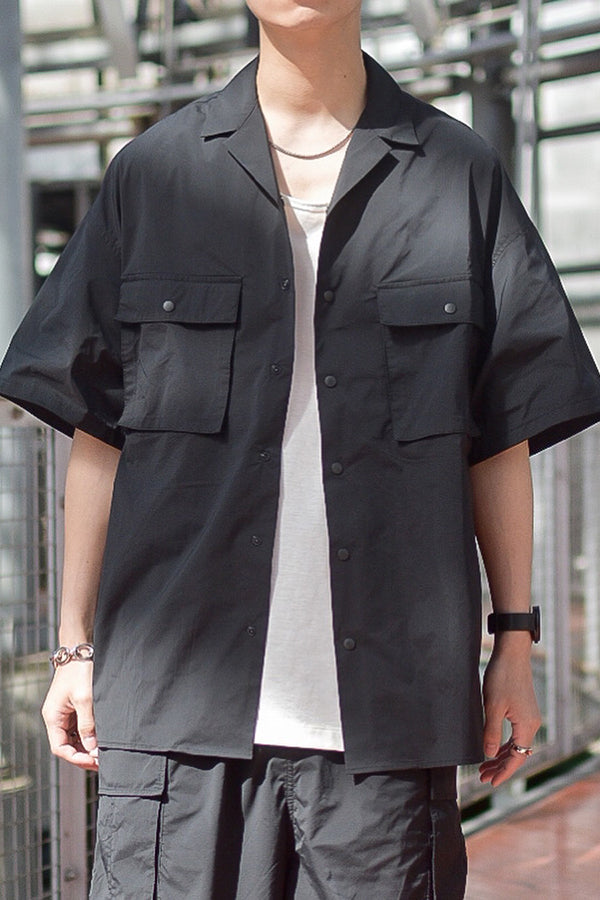 【INTERPLAY x たいが】Big Pocket Snap Open Collar Shirt-BLACK-624180010-19