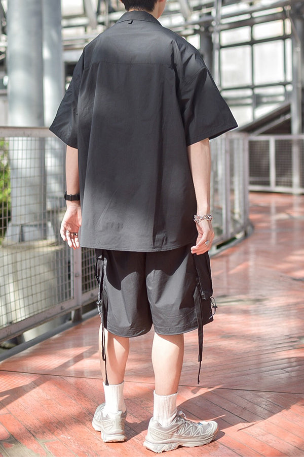 【INTERPLAY x たいが】Big Pocket Snap Open Collar Shirt-BLACK-624180010-19