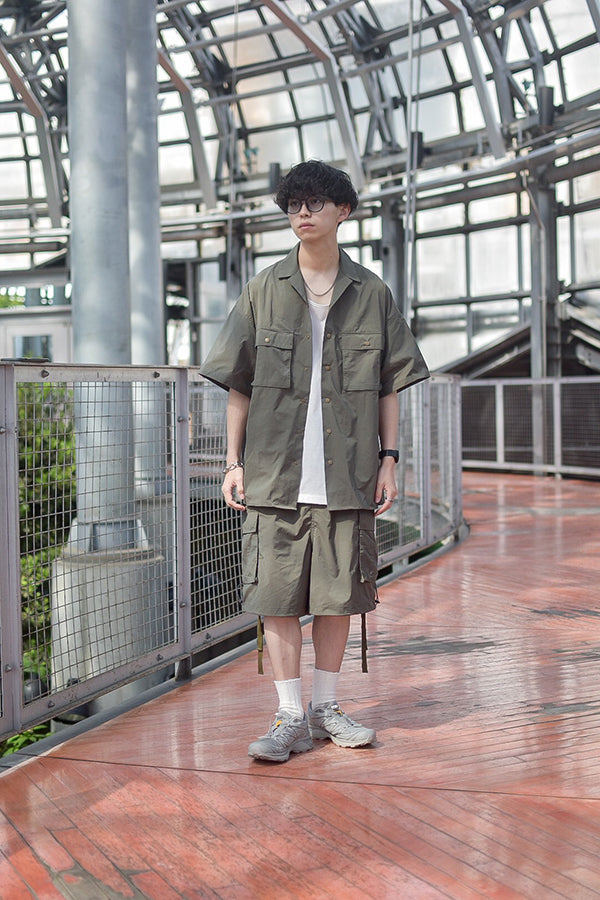 【INTERPLAY x たいが】Big Pocket Snap Open Collar Shirt-KHAKI-624180010-27