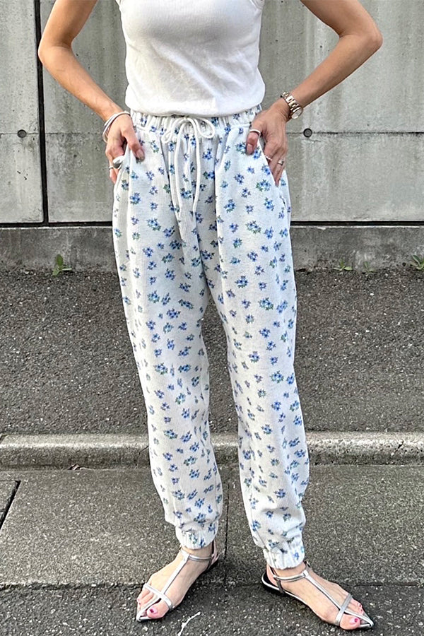 【INTERPLAY x AYA】Waffle Flower Jogger Pants(Women)-WHITE x blue-624360005-11S/M-2サイズ展開