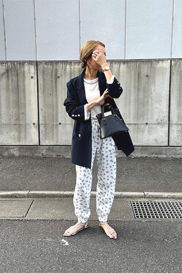 【INTERPLAY x AYA】Waffle Flower Jogger Pants(Women)-WHITE x blue-624360005-11S/M-2サイズ展開