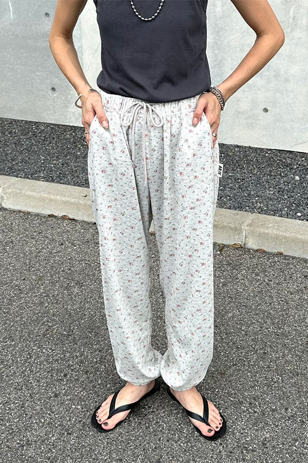 【INTERPLAY x AYA】Waffle Flower Jogger Pants(Women)-GREY x red-624360005-12S/M-2サイズ展開