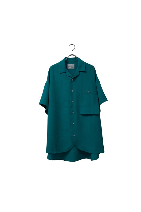 【INTERPLAY】 Open Collar S/S Over Size Shirt【3:Solid】-Emerald GREEN-＜UNISEX＞ 624380001-23F