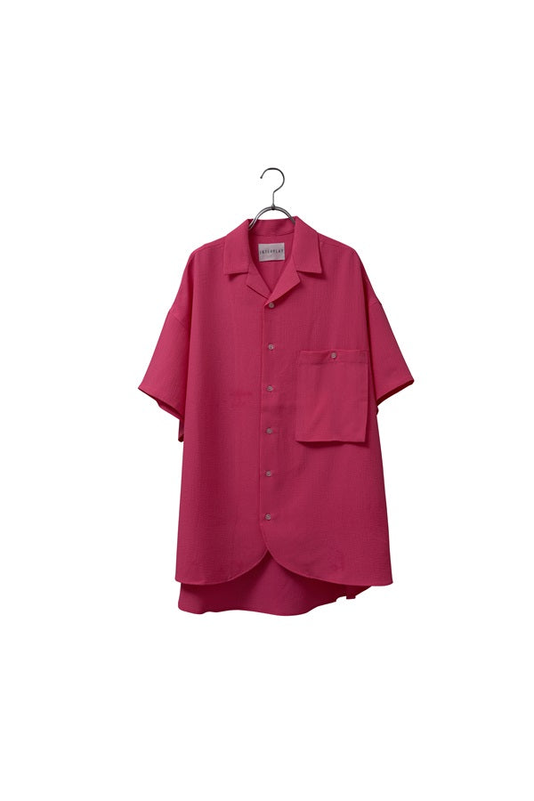 【INTERPLAY】 Open Collar S/S Over Size Shirt【3:Solid】-PINK-＜UNISEX＞ 624380001-73F