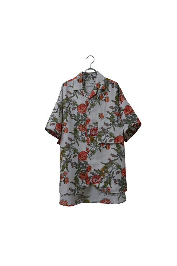 【INTERPLAY】 Open Collar S/S Over Size Shirt【3:Pattern】-WHITE Retro Flower-＜UNISEX＞ 624380003-02F