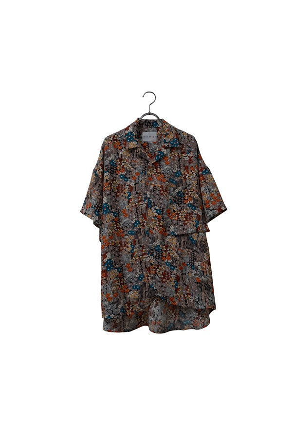 【INTERPLAY】 Open Collar S/S Over Size Shirt【3:Pattern】-BLACK Small Flower-＜UNISEX＞ 624380003-17F