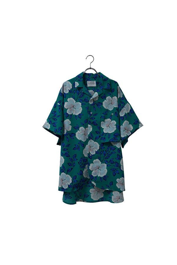 【INTERPLAY】 Open Collar S/S Over Size Shirt【3:Pattern】-GREEN Retro Flower-＜UNISEX＞ 624380003-24F