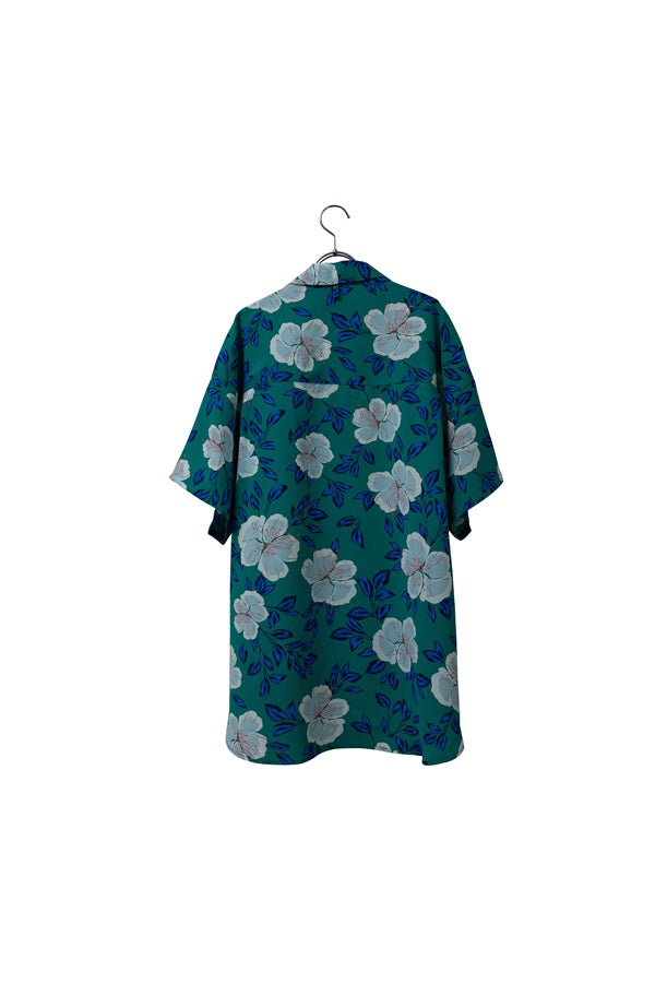 【INTERPLAY】 Open Collar S/S Over Size Shirt【3:Pattern】-GREEN Retro Flower-＜UNISEX＞ 624380003-24F