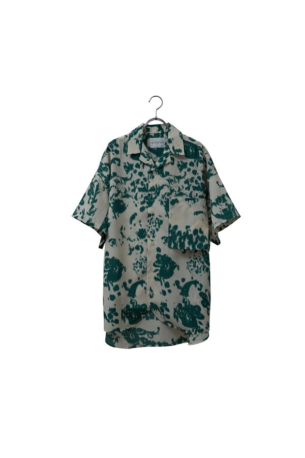 【INTERPLAY】 Open Collar S/S Over Size Shirt【3:Pattern】-Dark GREEN Leopard-＜UNISEX＞ 624380003-28F